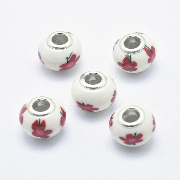 PandaHall Handmade Polymer Clay European Beads, with Silver Color Plated Brass Cores, Large Hole Beads, Rondelle with Flower Pattern, Red...
PandaHall Handmade Polymer Clay European Beads, with Silver Color Plated Brass Cores, Large Hole Beads, Rondelle with Flower Pattern, Red...