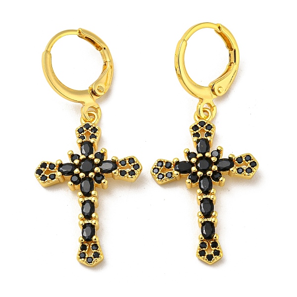 PandaHall Real 18K Gold Plated Brass Dangle Leverback Earrings, with Glass, Cross, Black, 38x16mm Brass Cross Black
PandaHall Real 18K Gold Plated Brass Dangle Leverback Earrings, with Glass, Cross, Black, 38x16mm Brass Cross Black