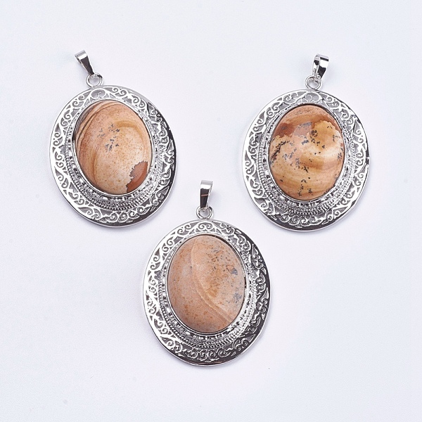 PandaHall Natural Picture Jasper Pendants, with Brass Findings, Oval, Platinum, Cadmium Free & Lead Free, 50x37x12mm, Hole: 4x7.5mm Picture...
PandaHall Natural Picture Jasper Pendants, with Brass Findings, Oval, Platinum, Cadmium Free & Lead Free, 50x37x12mm, Hole: 4x7.5mm Picture...