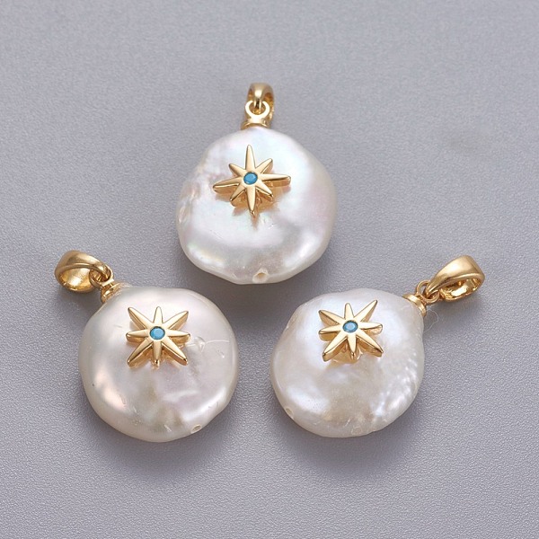 PandaHall Natural Cultured Freshwater Pearl Pendants, with Brass Micro Pave Cubic Zirconia Findings, Nuggets with Star, Long-Lasting Plated..., Blue
PandaHall Natural Cultured Freshwater Pearl Pendants, with Brass Micro Pave Cubic Zirconia Findings, Nuggets with Star, Long-Lasting Plated..., Blue