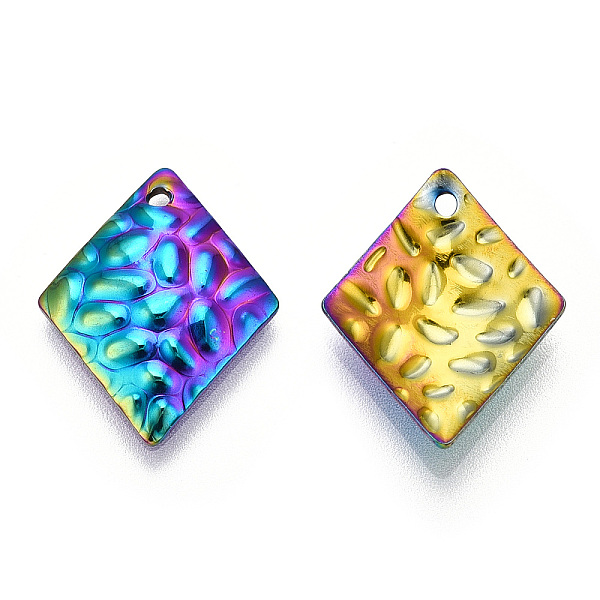 PandaHall Ion Plating(IP) 304 Stainless Steel Pendants, Textured, Rhombus Charm, Rainbow Color, 19x15x2.5mm, Hole: 1.2mm 304 Stainless Steel...
PandaHall Ion Plating(IP) 304 Stainless Steel Pendants, Textured, Rhombus Charm, Rainbow Color, 19x15x2.5mm, Hole: 1.2mm 304 Stainless Steel...