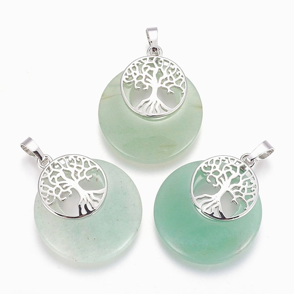 PandaHall Natural Green Aventurine Pendants, with Platinum Tone Brass Findings, Flat Round with Tree of Life, 32.5~33x27.5~28x5~6mm, Hole...
PandaHall Natural Green Aventurine Pendants, with Platinum Tone Brass Findings, Flat Round with Tree of Life, 32.5~33x27.5~28x5~6mm, Hole...