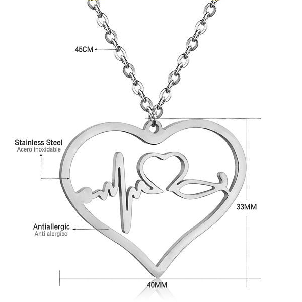 PandaHall SHEGRACE Stainless Steel Pendant Necklaces, with Lobster Claw Clasps and Cable Chains, Heart with Heartbeat, Stainless Steel Color...
PandaHall SHEGRACE Stainless Steel Pendant Necklaces, with Lobster Claw Clasps and Cable Chains, Heart with Heartbeat, Stainless Steel Color...