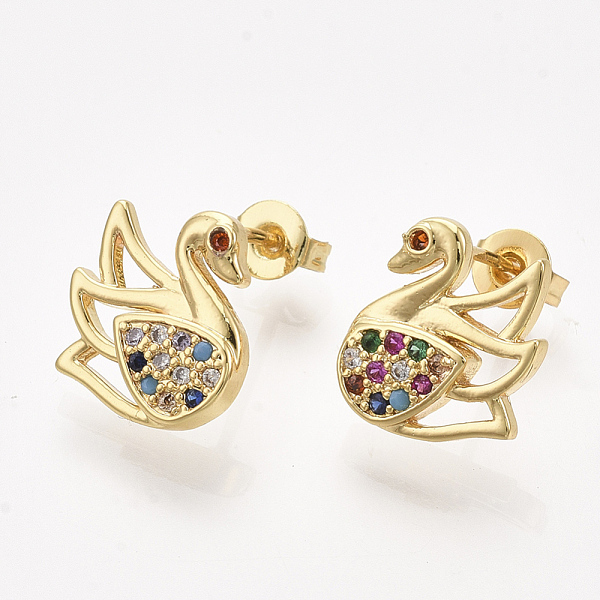 PandaHall Brass Micro Pave Cubic Zirconia Stud Earrings, with Ear Nuts/Earring Back, Swan, Colorful, Golden, 12.5x12mm, Pin: 1mm Cubic...
PandaHall Brass Micro Pave Cubic Zirconia Stud Earrings, with Ear Nuts/Earring Back, Swan, Colorful, Golden, 12.5x12mm, Pin: 1mm Cubic...