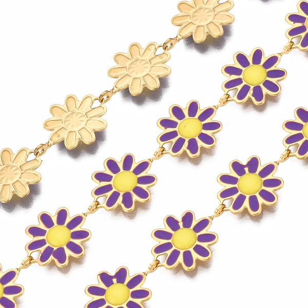 PandaHall 304 Stainless Steel & Enamel Link Chains, with Spool, Unwelded, Real 16K Gold Plated, Nickel Free, Flower, Purple, 13.5x10x1mm...
PandaHall 304 Stainless Steel & Enamel Link Chains, with Spool, Unwelded, Real 16K Gold Plated, Nickel Free, Flower, Purple, 13.5x10x1mm...