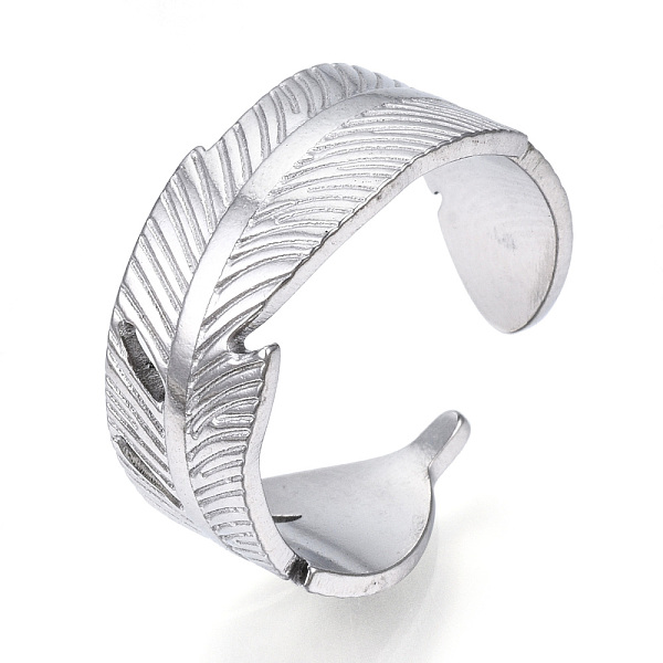 PandaHall 304 Stainless Steel Feather Open Cuff Ring for Women, Stainless Steel Color, US Size 8(18.1mm) 304 Stainless Steel
PandaHall 304 Stainless Steel Feather Open Cuff Ring for Women, Stainless Steel Color, US Size 8(18.1mm) 304 Stainless Steel