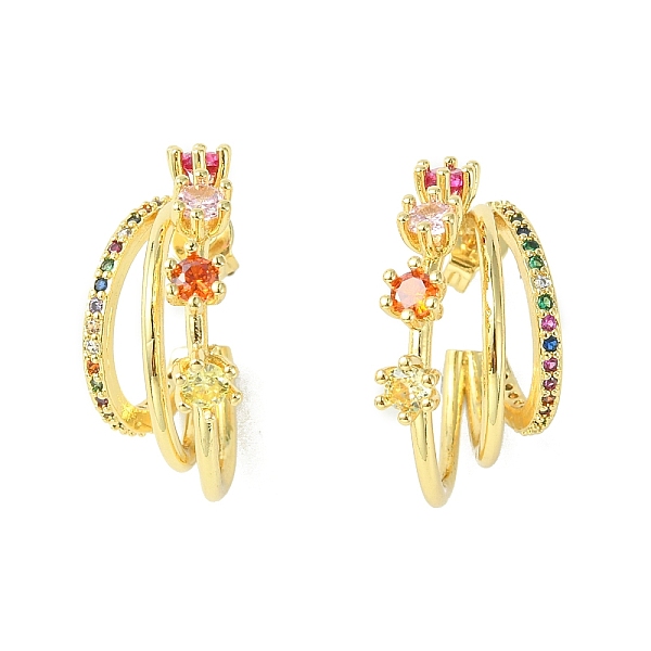 PandaHall Colorful Cubic Zirconia Stud Claw with Flower Stud Earrings, Rack Plating Brass Triple Line Half Hoop Earrings for Women, Real 18K...
PandaHall Colorful Cubic Zirconia Stud Claw with Flower Stud Earrings, Rack Plating Brass Triple Line Half Hoop Earrings for Women, Real 18K...