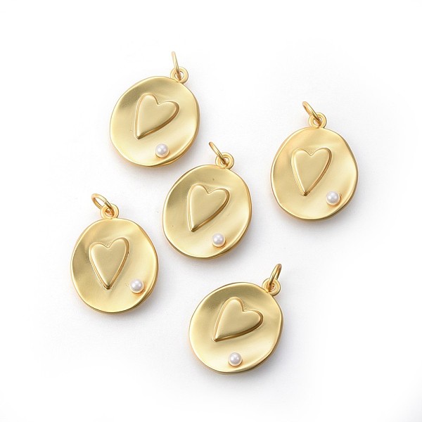 PandaHall Brass Pendants, with Acrylic Pearl Beads, Long-Lasting Plated, Oval with Heart, Real 18K Gold Plated, 27~29x20~23x4~6mm, Hole: 5mm...
PandaHall Brass Pendants, with Acrylic Pearl Beads, Long-Lasting Plated, Oval with Heart, Real 18K Gold Plated, 27~29x20~23x4~6mm, Hole: 5mm...