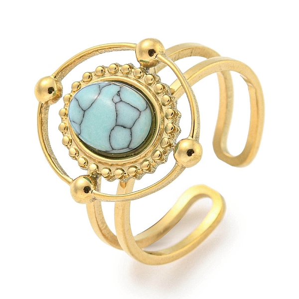PandaHall Ion Plating(IP) 304 Stainless Steel Synthetic Turquoise Cuff Rings, Oval Wide Band Open Rings for Women Men, Real 18K Gold Plated...
PandaHall Ion Plating(IP) 304 Stainless Steel Synthetic Turquoise Cuff Rings, Oval Wide Band Open Rings for Women Men, Real 18K Gold Plated...