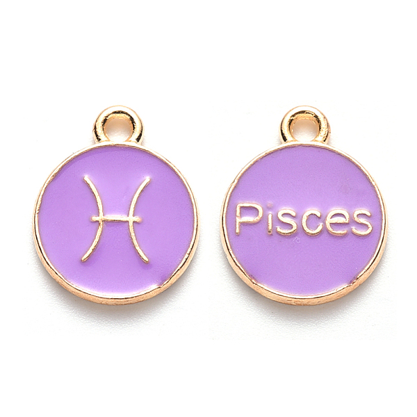 PandaHall Alloy Enamel Pendants, Cadmium Free & Lead Free, Flat Round with Constellation, Light Gold, Medium Purple, Pisces, 15x12x2mm, Hole...
PandaHall Alloy Enamel Pendants, Cadmium Free & Lead Free, Flat Round with Constellation, Light Gold, Medium Purple, Pisces, 15x12x2mm, Hole...