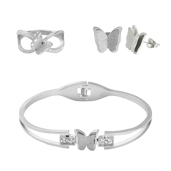 PandaHall 304 Stainless Steel Butterfly Stud Earrings & Finger Ring & Bangle, Jewelry Set for Women, Stainless Steel Color, 10x12x3.5mm, Pin...
PandaHall 304 Stainless Steel Butterfly Stud Earrings & Finger Ring & Bangle, Jewelry Set for Women, Stainless Steel Color, 10x12x3.5mm, Pin...