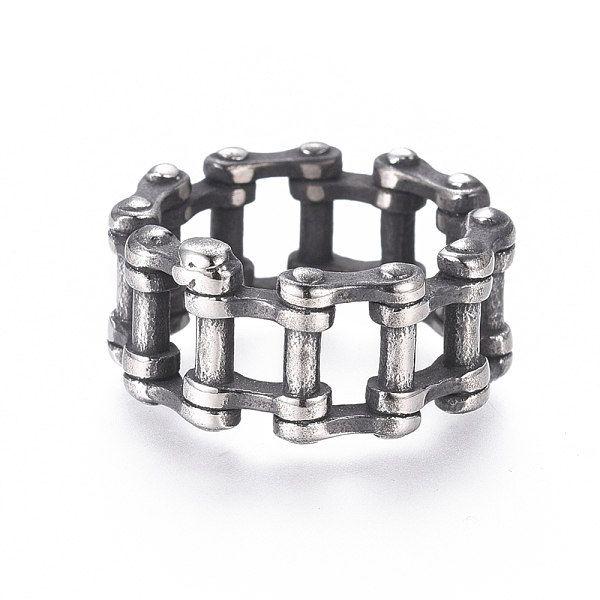PandaHall Steampunk Style 304 Stainless Steel Wide Band Rings, Bicycle Chain Shape, Antique Silver, Size 9, 19mm 304 Stainless Steel
PandaHall Steampunk Style 304 Stainless Steel Wide Band Rings, Bicycle Chain Shape, Antique Silver, Size 9, 19mm 304 Stainless Steel