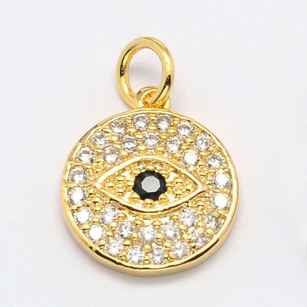 PandaHall Brass Micro Pave Cubic Zirconia Charms, Cadmium Free & Nickel Free & Lead Free, Flat Round with Evil Eye, Real 18K Gold Plated...
PandaHall Brass Micro Pave Cubic Zirconia Charms, Cadmium Free & Nickel Free & Lead Free, Flat Round with Evil Eye, Real 18K Gold Plated...