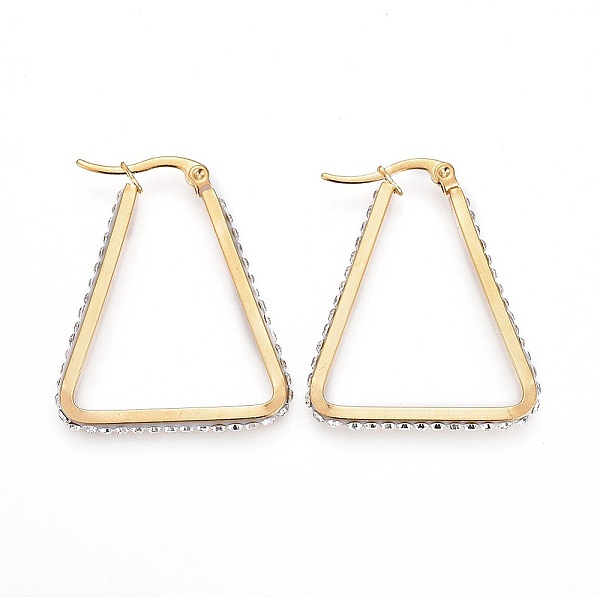 PandaHall 304 Stainless Steel Hoop Earrings, with Polymer Clay Rhinestone, Triangle, Golden, 34x28.5x3.5mm, Pin: 1mm Rhinestone Triangle..., White
PandaHall 304 Stainless Steel Hoop Earrings, with Polymer Clay Rhinestone, Triangle, Golden, 34x28.5x3.5mm, Pin: 1mm Rhinestone Triangle..., White
