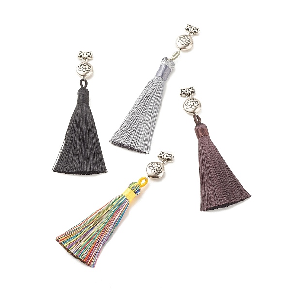 PandaHall Polyester Tassel Big Pendants, with Alloy Lotus Bead, Mixed Color, 105mm, Hole: 3.2mm Polyester Multicolor
PandaHall Polyester Tassel Big Pendants, with Alloy Lotus Bead, Mixed Color, 105mm, Hole: 3.2mm Polyester Multicolor