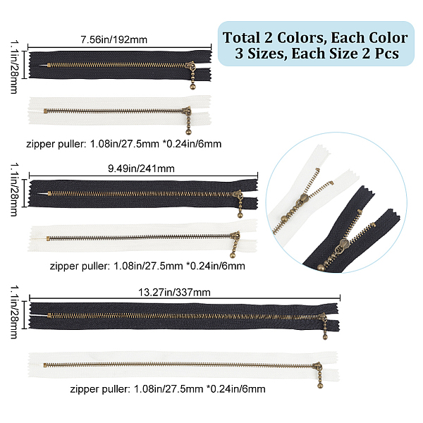 PandaHall Gorgecraft 12Pcs 6 Style Nylon Closed-end Zipper, with Metal Zipper Puller, Zip-fastener Component, Mixed Color, 10~24.1x2.8x0.2cm..., Multicolor
PandaHall Gorgecraft 12Pcs 6 Style Nylon Closed-end Zipper, with Metal Zipper Puller, Zip-fastener Component, Mixed Color, 10~24.1x2.8x0.2cm..., Multicolor