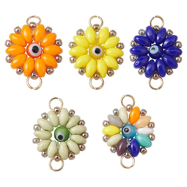 PandaHall Glass & Lampwork Connector Charms, Evil Eye Flower Links with Golden Tone 304 Stainless Steel Double Loops, Mixed Color, 20x15x4mm..., Multicolor
PandaHall Glass & Lampwork Connector Charms, Evil Eye Flower Links with Golden Tone 304 Stainless Steel Double Loops, Mixed Color, 20x15x4mm..., Multicolor