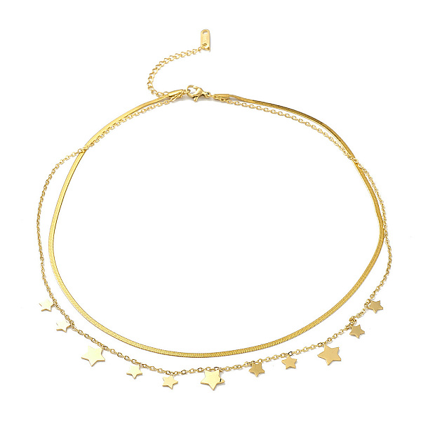PandaHall Ion Plating(IP) 304 Stainless Steel Cable & Herringbone Chains Double Layer Necklaces, Star Charms Necklace for Women, Golden...
PandaHall Ion Plating(IP) 304 Stainless Steel Cable & Herringbone Chains Double Layer Necklaces, Star Charms Necklace for Women, Golden...