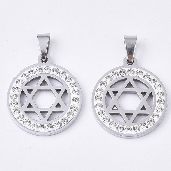 PandaHall 201 Stainless Steel Pendants, with Random Size Snap On Bails and Polymer Clay Crystal Rhinestones, for Jewish, Flat Round with..., Clear
PandaHall 201 Stainless Steel Pendants, with Random Size Snap On Bails and Polymer Clay Crystal Rhinestones, for Jewish, Flat Round with..., Clear