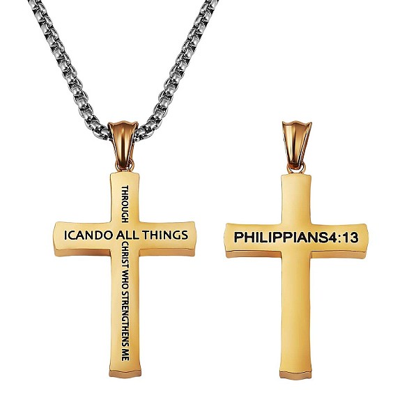 PandaHall Titanium Steel Cross with Philippians 4:13 Pendant Necklace, Religion Jewelry for Men Women, Golden, 23.62 inch(60cm) Titanium...
PandaHall Titanium Steel Cross with Philippians 4:13 Pendant Necklace, Religion Jewelry for Men Women, Golden, 23.62 inch(60cm) Titanium...