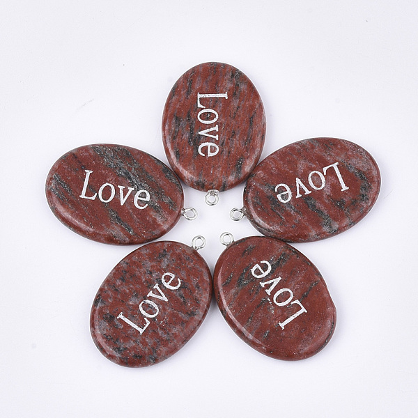PandaHall Natural Red Jasper Pendants, with Iron Findings, Oval with Word Love, Platinum, 43~44x29~30x5~6mm, Hole: 2mm Red Jasper Oval
PandaHall Natural Red Jasper Pendants, with Iron Findings, Oval with Word Love, Platinum, 43~44x29~30x5~6mm, Hole: 2mm Red Jasper Oval