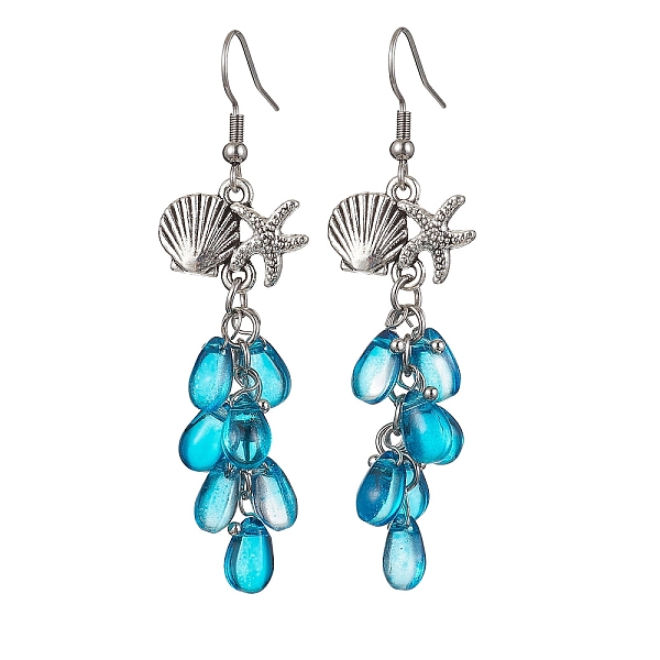 PandaHall Shell with Starfish Shape Alloy Dangle Earrings, Glass Cluster Earrings, Teal, 65x18mm Alloy Starfish Cyan
PandaHall Shell with Starfish Shape Alloy Dangle Earrings, Glass Cluster Earrings, Teal, 65x18mm Alloy Starfish Cyan