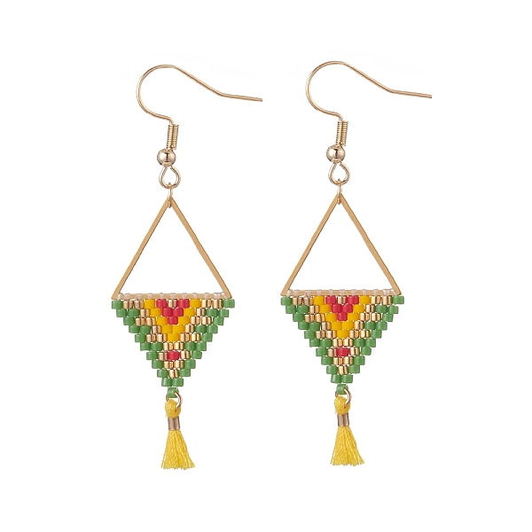 PandaHall Glass Seed Braided Triangle Dangle Earrings, with Polycotton Tassels, Golden 304 Stainless Steel Triangle Jewelry for Women, Lime...
PandaHall Glass Seed Braided Triangle Dangle Earrings, with Polycotton Tassels, Golden 304 Stainless Steel Triangle Jewelry for Women, Lime...