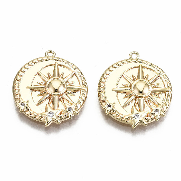 PandaHall Brass Micro Pave Clear Cubic Zirconia Pendants, Nickel Free, Flat Round with Sun & Star, Real 18K Gold Plated, 20.5x17.5x3mm, Hole...
PandaHall Brass Micro Pave Clear Cubic Zirconia Pendants, Nickel Free, Flat Round with Sun & Star, Real 18K Gold Plated, 20.5x17.5x3mm, Hole...