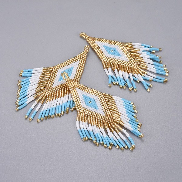 PandaHall Handmade Japanese Seed Beads Tassels Pendants, Loom Pattern, Rhombus, Colorful, 66~67x26x2mm, Hole: 2.5~3mm Glass Rhombus
PandaHall Handmade Japanese Seed Beads Tassels Pendants, Loom Pattern, Rhombus, Colorful, 66~67x26x2mm, Hole: 2.5~3mm Glass Rhombus