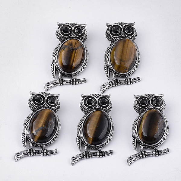 PandaHall Natural Tiger Eye Brooches/Pendants, with Rhinestone and Alloy Findings, Owl, Antique Silver, 51x28~29x15~16.5mm, Hole: 4.5x8.5mm..., Black
PandaHall Natural Tiger Eye Brooches/Pendants, with Rhinestone and Alloy Findings, Owl, Antique Silver, 51x28~29x15~16.5mm, Hole: 4.5x8.5mm..., Black