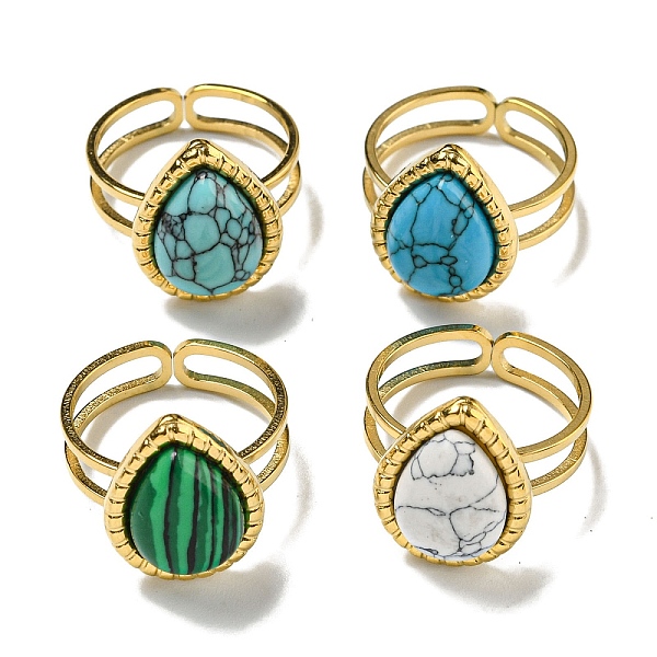 PandaHall 304 Stainless Steel Open Cuff Rings, Synthetic Malachite & Turquoise Teardrop Finger Rings for Women Men, Real 18K Gold Plated...
PandaHall 304 Stainless Steel Open Cuff Rings, Synthetic Malachite & Turquoise Teardrop Finger Rings for Women Men, Real 18K Gold Plated...