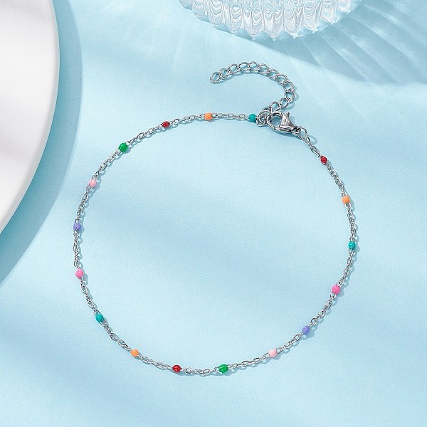 PandaHall 304 Stainless Steel Cable Chain Anklets with Colorful Enamel, Stainless Steel Color, 9 inch(22.7cm) Stainless Steel
PandaHall 304 Stainless Steel Cable Chain Anklets with Colorful Enamel, Stainless Steel Color, 9 inch(22.7cm) Stainless Steel