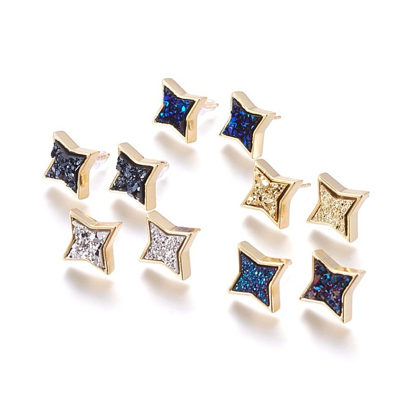 PandaHall Brass Stud Earrings, with Druzy Resin Cabochon, with Ear Nuts, Star, Golden, Mixed Color, 16.5x16.5x4~6mm, Pin: 0.8mm, Side Length..., Multicolor
PandaHall Brass Stud Earrings, with Druzy Resin Cabochon, with Ear Nuts, Star, Golden, Mixed Color, 16.5x16.5x4~6mm, Pin: 0.8mm, Side Length..., Multicolor