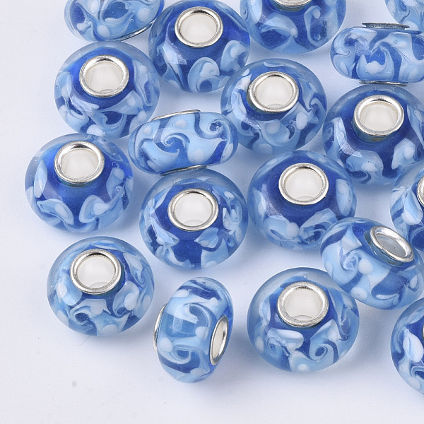 PandaHall Handmade Lampwork European Beads, Large Hole Beads, with Silver Color Plated Brass Single Cores, Rondelle, Blue, 14x7.5mm, Hole...
PandaHall Handmade Lampwork European Beads, Large Hole Beads, with Silver Color Plated Brass Single Cores, Rondelle, Blue, 14x7.5mm, Hole...