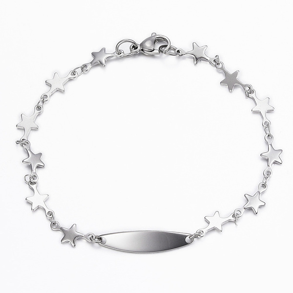 PandaHall 304 Stainless Steel ID Bracelets, with Lobster Claw Clasps, Star, Stainless Steel Color, 7-7/8 inch(200mm) 304 Stainless Steel
PandaHall 304 Stainless Steel ID Bracelets, with Lobster Claw Clasps, Star, Stainless Steel Color, 7-7/8 inch(200mm) 304 Stainless Steel