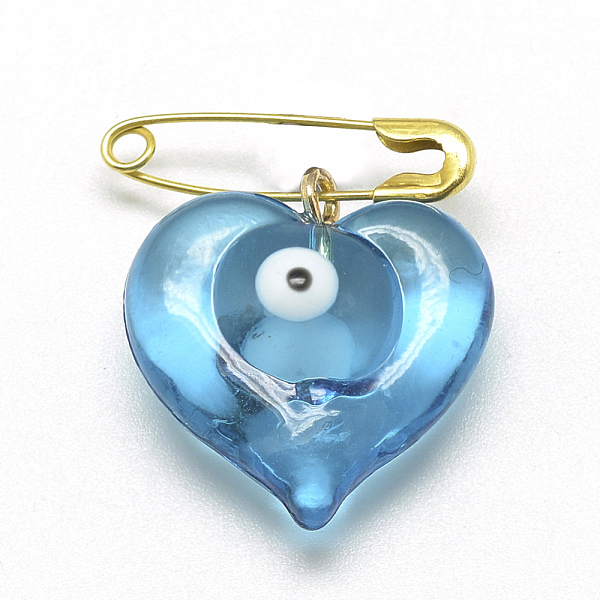 PandaHall Handmade Lampwork Brooches, Heart with Evil Eye, Golden, Light Sky Blue, 19x18mm Glass Blue
PandaHall Handmade Lampwork Brooches, Heart with Evil Eye, Golden, Light Sky Blue, 19x18mm Glass Blue