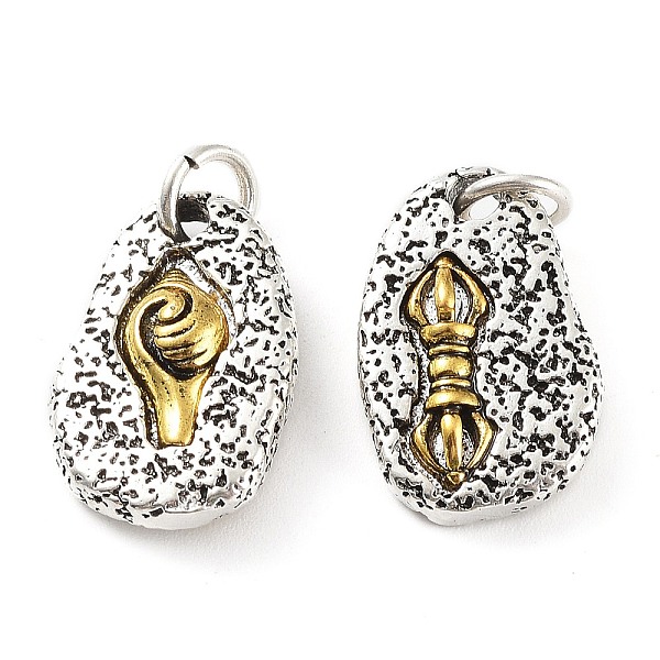 PandaHall Brass Pendants, with Jump Ring, Textured, Oval with Conch & Vajra Charm, Antique Silver & Antique Golden, 18.5x12x3mm, Hole: 4mm...
PandaHall Brass Pendants, with Jump Ring, Textured, Oval with Conch & Vajra Charm, Antique Silver & Antique Golden, 18.5x12x3mm, Hole: 4mm...