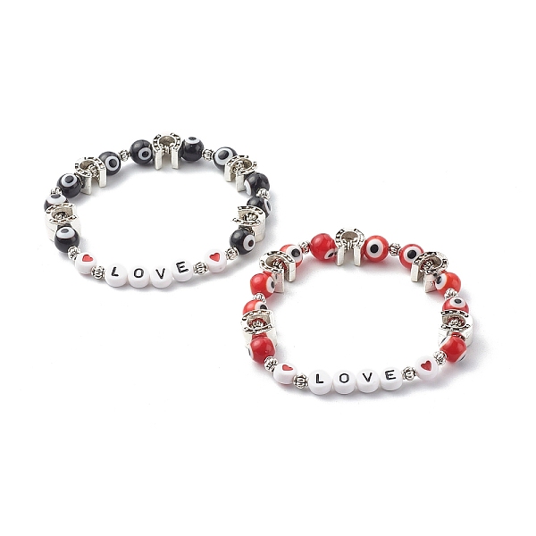 PandaHall Handmade Evil Eye Lampwork Round Beads Stretch Bracelets, with Tibetan Style Alloy European Large Hole Beads, Love, Mixed Color..., Multicolor
PandaHall Handmade Evil Eye Lampwork Round Beads Stretch Bracelets, with Tibetan Style Alloy European Large Hole Beads, Love, Mixed Color..., Multicolor