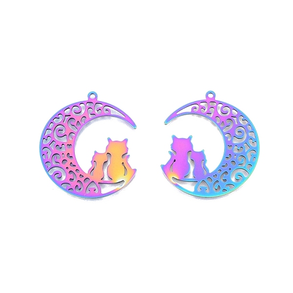 PandaHall Ion Plating(IP) 201 Stainless Steel Pendants, Moon with Cat, Rainbow Color, 32.5x29x1.5mm, Hole: 1.5mm 201 Stainless Steel Moon
PandaHall Ion Plating(IP) 201 Stainless Steel Pendants, Moon with Cat, Rainbow Color, 32.5x29x1.5mm, Hole: 1.5mm 201 Stainless Steel Moon