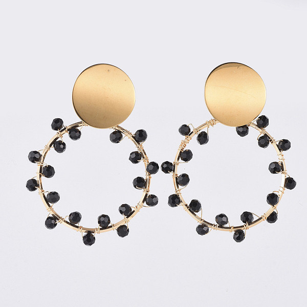 PandaHall Dangle Stud Earrings, with 304 Stainless Steel Stud Earrings Findings, Brass Linking Rings, Glass Beads and Earring Backs, Golden..., Black
PandaHall Dangle Stud Earrings, with 304 Stainless Steel Stud Earrings Findings, Brass Linking Rings, Glass Beads and Earring Backs, Golden..., Black