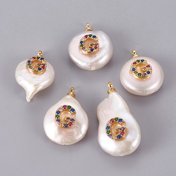 PandaHall Natural Cultured Freshwater Pearl Pendants, with Brass Cubic Zirconia Cabochons, Long-Lasting Plated, Nuggets with Letter...
PandaHall Natural Cultured Freshwater Pearl Pendants, with Brass Cubic Zirconia Cabochons, Long-Lasting Plated, Nuggets with Letter...