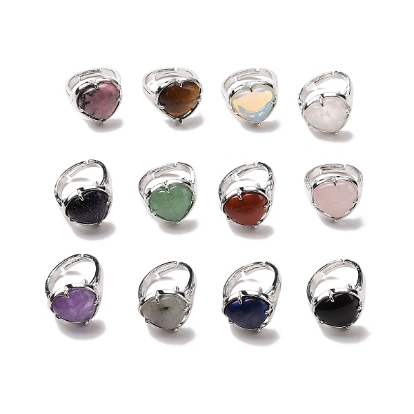 PandaHall Gemstone Heart Adjustable Ring, Brass Jewelry for Women, Lead Free & Cadmium Free, Platinum, Inner Diameter: 16.5~21mm Mixed Stone
PandaHall Gemstone Heart Adjustable Ring, Brass Jewelry for Women, Lead Free & Cadmium Free, Platinum, Inner Diameter: 16.5~21mm Mixed Stone