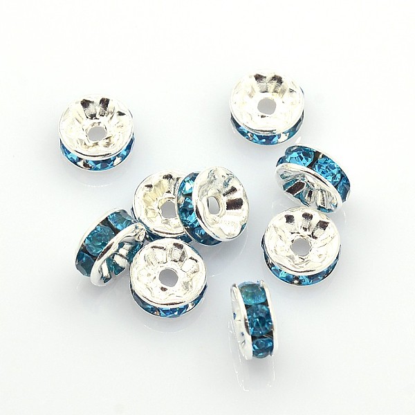 PandaHall Brass Grade A Rhinestone Spacer Beads, Silver Color Plated, Nickel Free, Aquamarine, 8x3.8mm, Hole: 1.5mm Brass+Rhinestone..., Cyan
PandaHall Brass Grade A Rhinestone Spacer Beads, Silver Color Plated, Nickel Free, Aquamarine, 8x3.8mm, Hole: 1.5mm Brass+Rhinestone..., Cyan