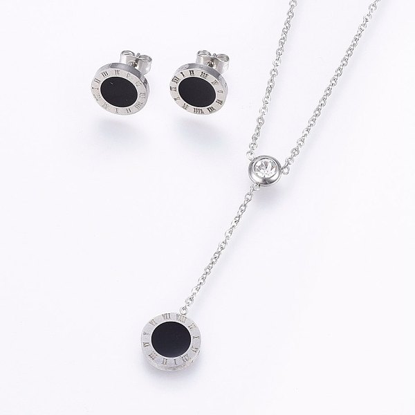 PandaHall 304 Stainless Steel Jewelry Sets, Stud Earrings and Pendant Necklaces, with Rhinestone and Enamel, Flat Round, Stainless Steel..., Clear
PandaHall 304 Stainless Steel Jewelry Sets, Stud Earrings and Pendant Necklaces, with Rhinestone and Enamel, Flat Round, Stainless Steel..., Clear