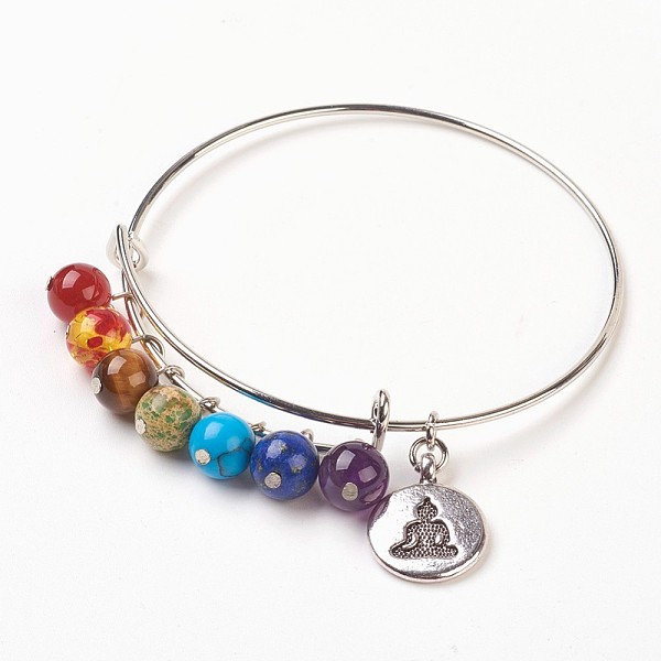 PandaHall Chakra Jewelry, Adjustable Iron Bangles, with Natural/Synthetic Gemstone Bead and Brass Findings, Flat Round with Joss, 2-1/2 inch..., Multicolor
PandaHall Chakra Jewelry, Adjustable Iron Bangles, with Natural/Synthetic Gemstone Bead and Brass Findings, Flat Round with Joss, 2-1/2 inch..., Multicolor