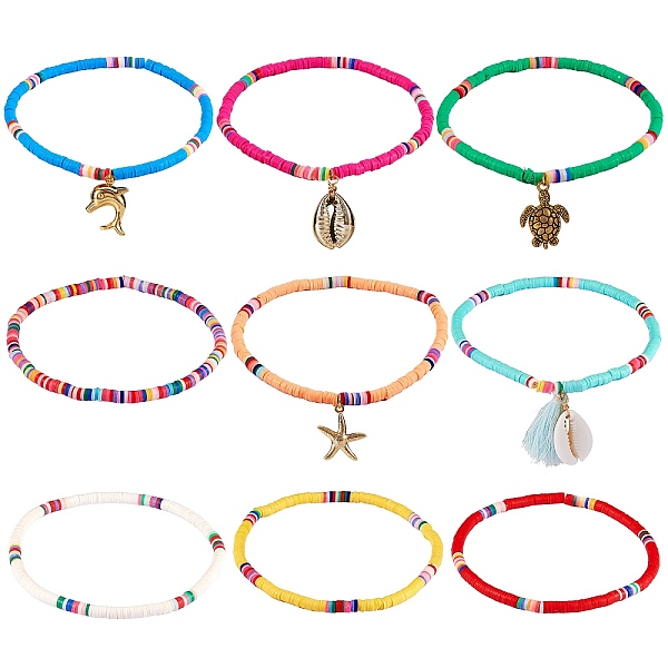 PandaHall Handmade Polymer Clay Heishi Beads Anklets Sets, Natural Shell & Dolphin & Tortoise & Tassel Charm Anklets for Women, Mixed Color..., Multicolor
PandaHall Handmade Polymer Clay Heishi Beads Anklets Sets, Natural Shell & Dolphin & Tortoise & Tassel Charm Anklets for Women, Mixed Color..., Multicolor