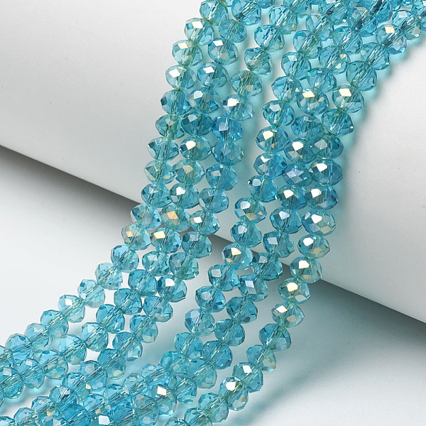 PandaHall Electroplate Transparent Glass Beads Strands, Half Rainbow Plated, Faceted, Rondelle, Medium Turquoise, 4x3mm, Hole: 0.4mm, about..., Cyan
PandaHall Electroplate Transparent Glass Beads Strands, Half Rainbow Plated, Faceted, Rondelle, Medium Turquoise, 4x3mm, Hole: 0.4mm, about..., Cyan