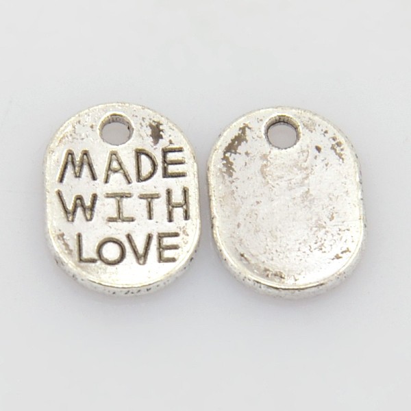 PandaHall Tibetan Style Pendants, Lead Free & Cadmium Free, Oval with Word Made with Love, Antique Silver, 11x8x2mm, Hole: 2mm Alloy Oval
PandaHall Tibetan Style Pendants, Lead Free & Cadmium Free, Oval with Word Made with Love, Antique Silver, 11x8x2mm, Hole: 2mm Alloy Oval