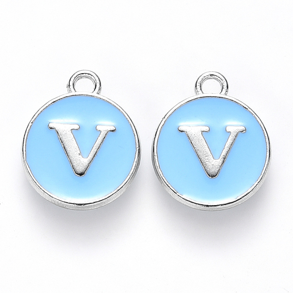 PandaHall Platinum Plated Alloy Enamel Charms, Cadmium Free & Lead Free, Enamelled Sequins, Flat Round with Letter, Letter.V, 14x12x2mm...
PandaHall Platinum Plated Alloy Enamel Charms, Cadmium Free & Lead Free, Enamelled Sequins, Flat Round with Letter, Letter.V, 14x12x2mm...