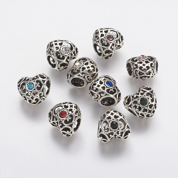 PandaHall Tibetan Style Alloy Rhinestone European Beads, Large Hole Beads, Hollow Heart, Antique Silver, Mixed Color, 12x12.5x9.5mm, Hole..., Multicolor
PandaHall Tibetan Style Alloy Rhinestone European Beads, Large Hole Beads, Hollow Heart, Antique Silver, Mixed Color, 12x12.5x9.5mm, Hole..., Multicolor